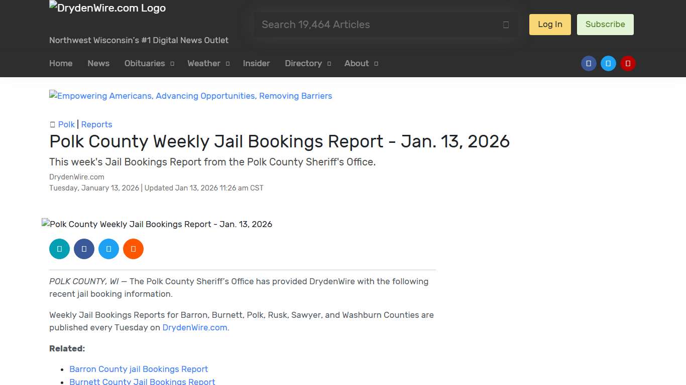 Polk County Weekly Jail Bookings Report - Jan. 13, 2026 Recent News DrydenWire.com