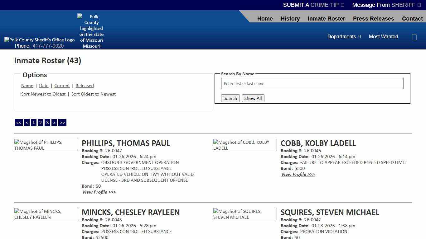 Inmate Roster - Current Inmates Booking Date Descending - Polk County Sheriff MO